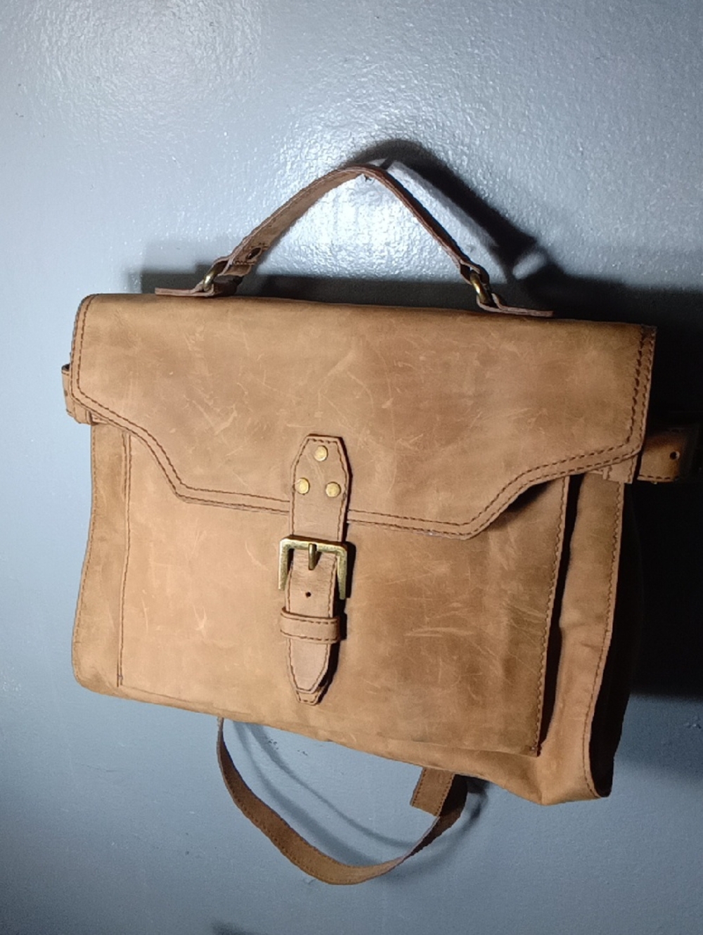 Madewell Tan Leather Briefcase with Buckle Closure
